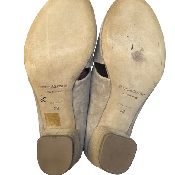Officine Creative Women Suede Mules US 8.5. EU 39 Tan Italian Block‎ Heel Shoes - Picture 8 of 9